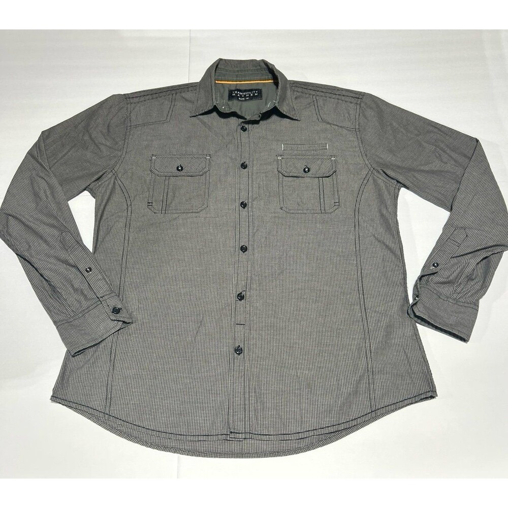 Tranquility Mayhem Men's Medium Gray and Black Patterned Button-Down Shirt